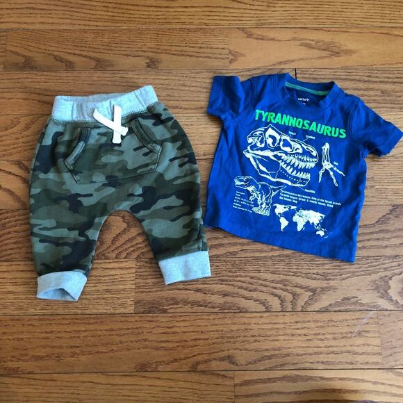 GAP BABY & CARTER'S  Bundle Jogger Dinosaur T-shirt Set Baby Boy 3-6 Months - Picture 1 of 7